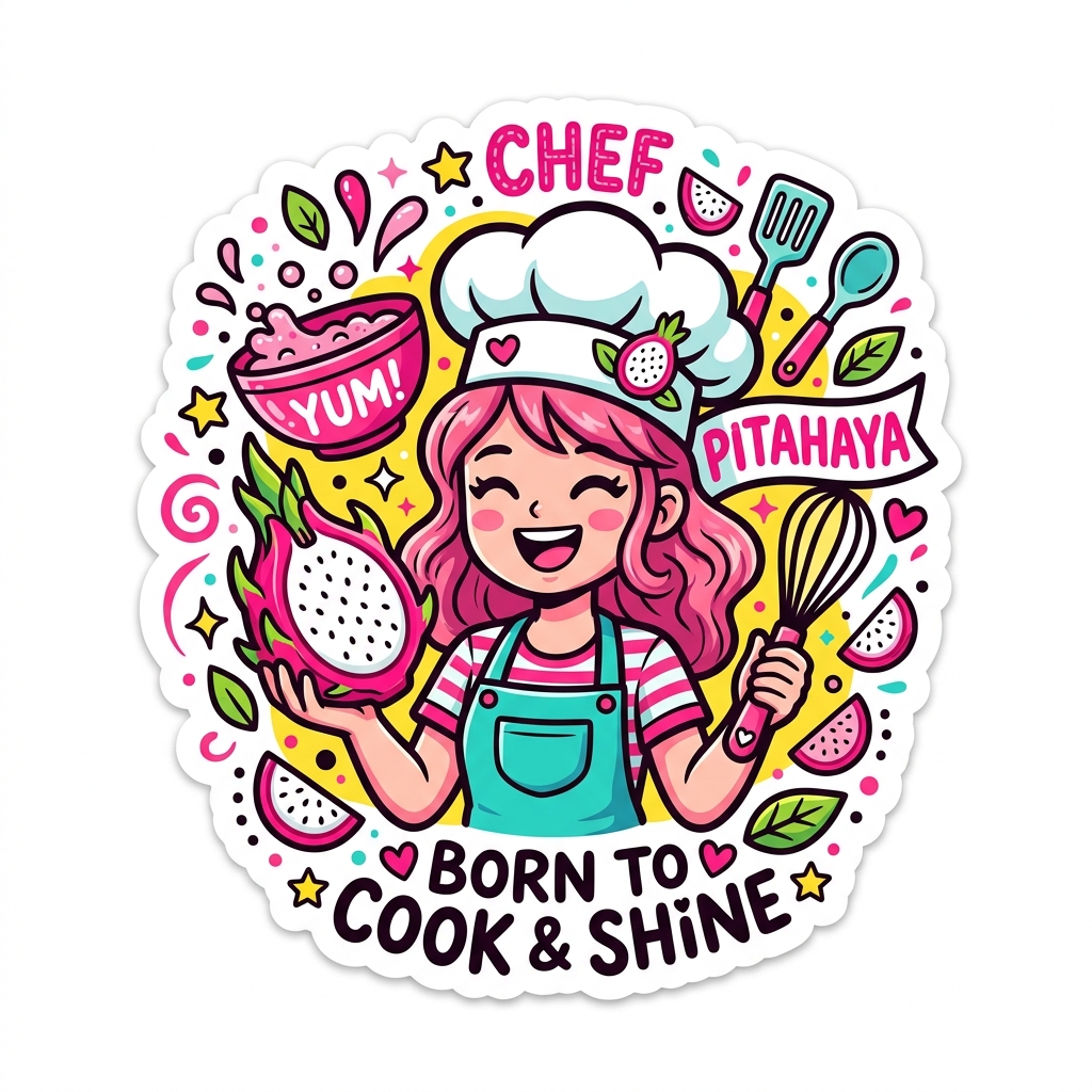 Sticker de pitahaya cocinando para colección de vinilo