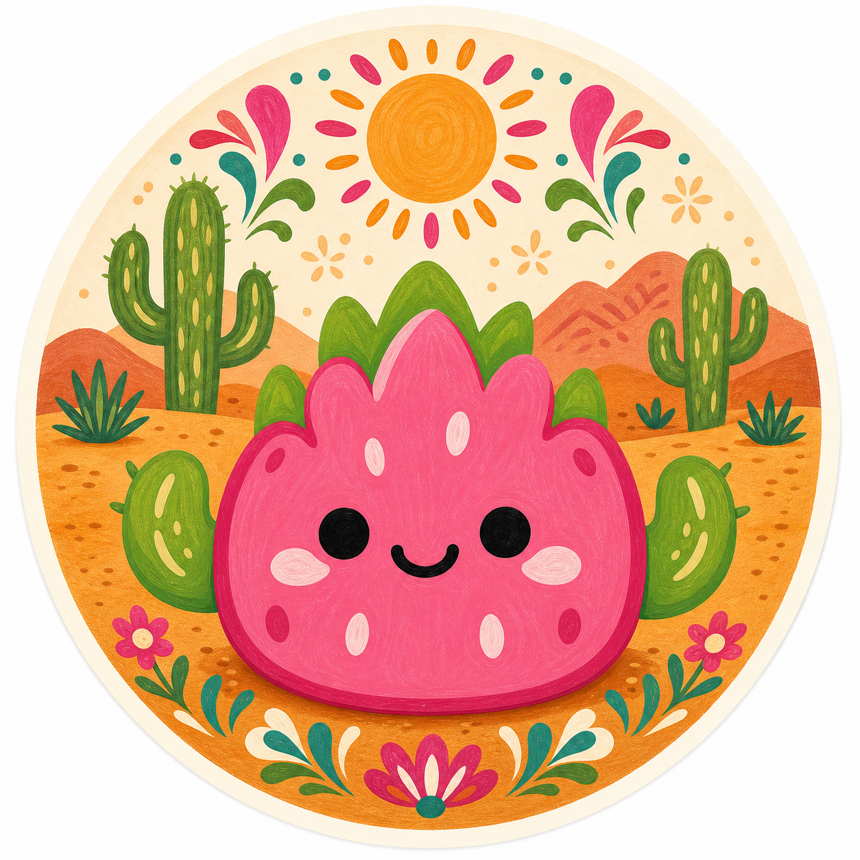 Sticker de pitahaya rosa con carita feliz para decorar objetos personales