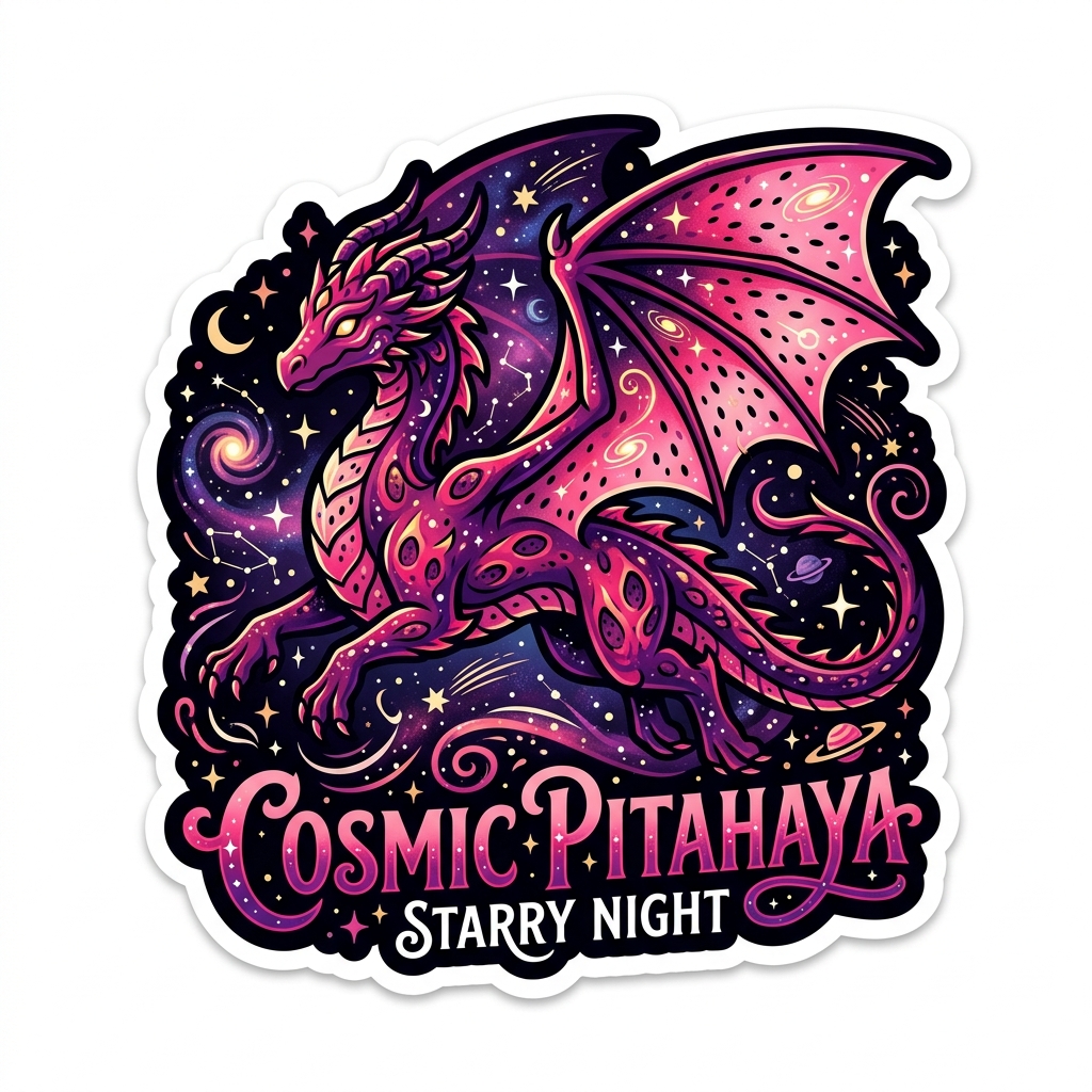 Sticker de pitahaya rosa con detalles de estrellas